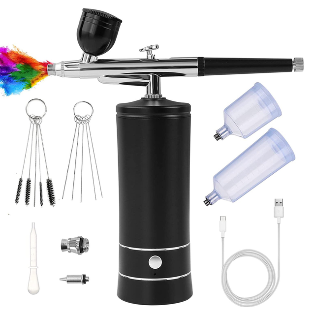 Air Brush Kit with Compressor, Air Brush Rechargeable Portable High  Pressure Air Brushes with 0.3mm Nozzle - AliExpress